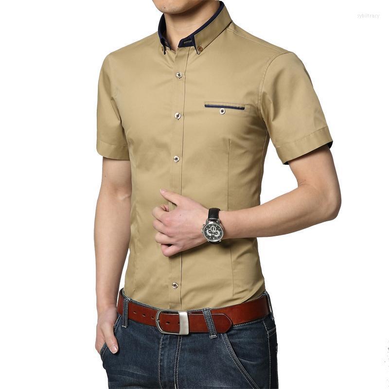 

Men' Dress Shirts High Quality Fashion Short Sleeve Mens Shirt Arrival Casual Business Formal Male Cotton Men Big Size 5XLMen' Sybi22, Gray