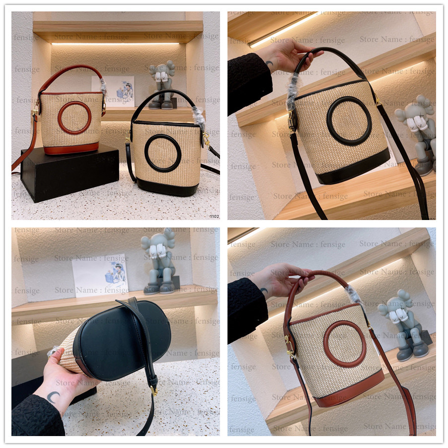 

Womens Designers Fashion Bucket Bags Sunmmer Sunshine Straw Bag Woven with Leather Handbag Tag Designer Women Shoulder Bags