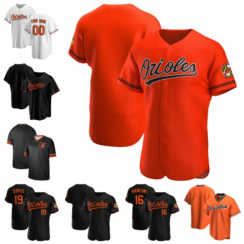 

Orioles''Men's Chris Davis Black Alternate 2020 Trey Mancini Orange Cooperstown baseball Jersey