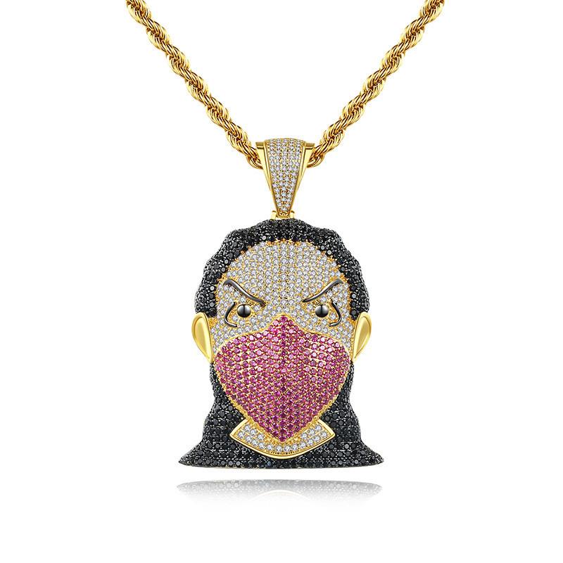 

Pendant Necklaces Crystal Zircon Masked Goon Necklace & Shiny Out Man With Chain Choker Hip Hop Jewelry For Men