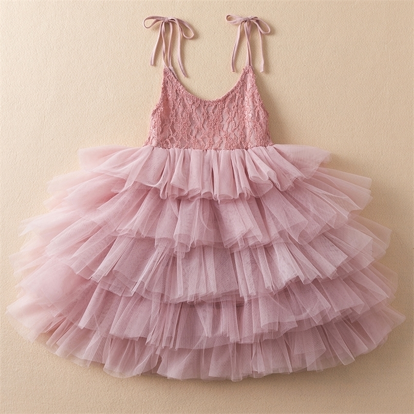 Girls Summer Dresses For Kids Sling Lace Tulle Tutu Birthday Clothes Baby Elegant Dress Wedding Party Children Princess Costume 220422