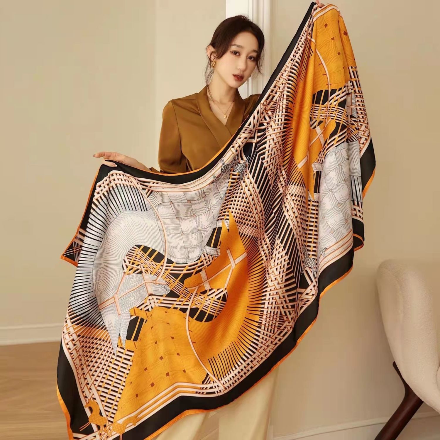 

2022 Spring/summer Xin Women's Scarves, 90*180 sunscreen cape imitation silk fashion versatile scarf multi-color choice