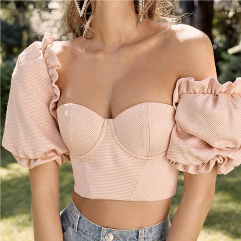 

Womens Ladies Off Shoulder Short Sleeve Bodycon Slim Summer Tops Blouse Shirt Ruffle Puff T Women's Blouses & Shirts, As pic