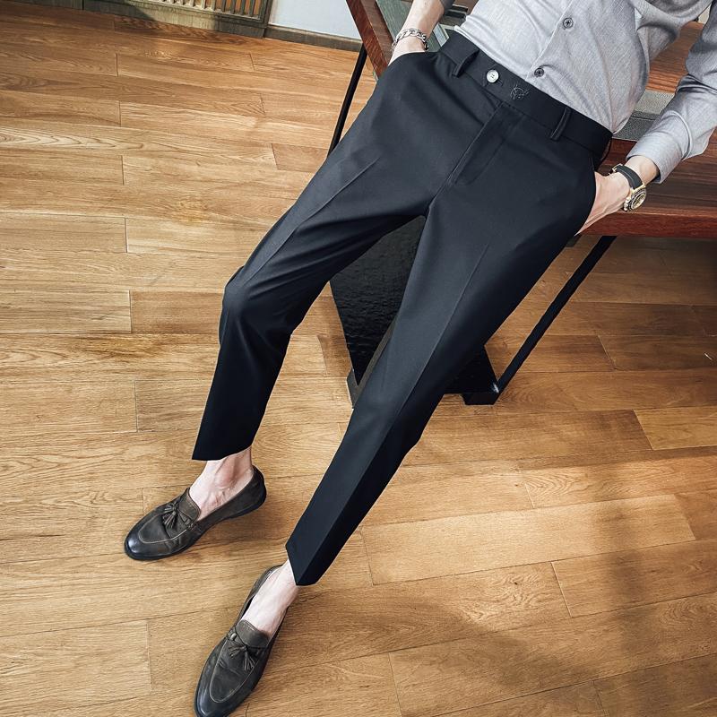 

Men's Suits & Blazers Solid Ankle Length Suit Pants For Men 2022 Spring Slim Fit Casual Pantalon Homme Classique Classic Business Formal Pan, Black