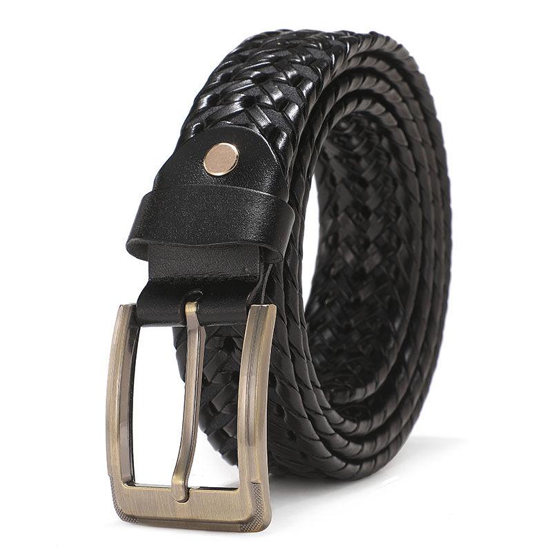 

Belts Vintage Men Genuine Leather Knitted High Quality Hand-made For Women Fashion Leisure Jeans StrapHQ2112, Black