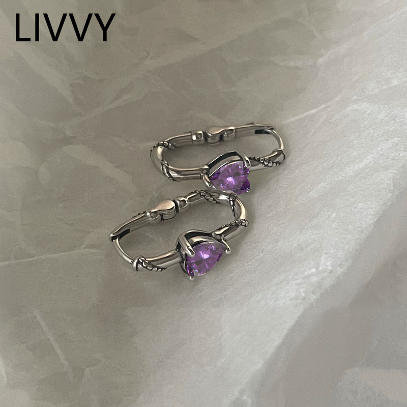 

Silver Color Prevent Allergy Vintage Simple Twist Hoop Earrings for Women Fashion Purple Crystal Heart Zircon Party Jewelry Gift 220716