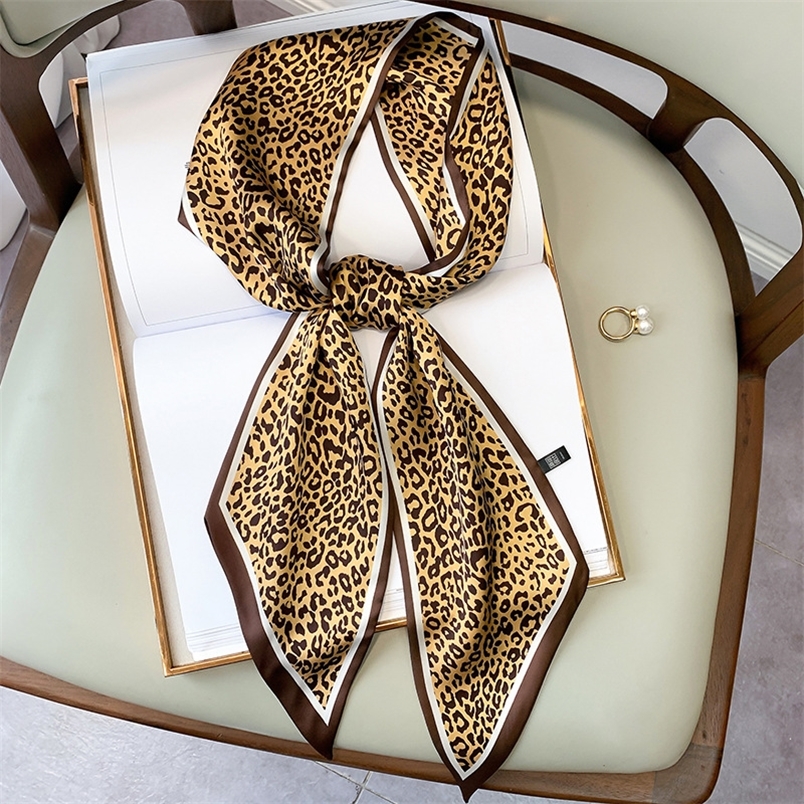 

Designer Small Silk Square Scarf Women Narrow Long Leopard Striped Print Handkerchief Lady Head Hair Band Scarfs Kerchief Female 220704