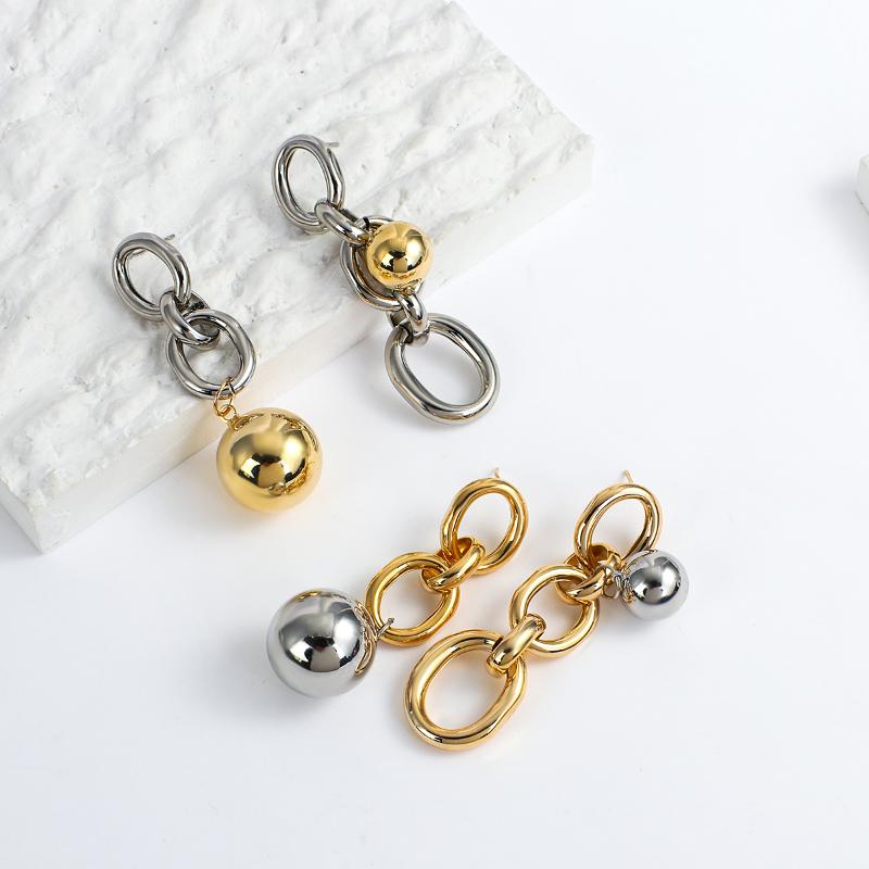 

Dangle & Chandelier AENSOA Retro Asymmetric Charm Chain Earrings Exaggerated Ball Pendant Temperament Metallic Gold Female Jewelry 2022