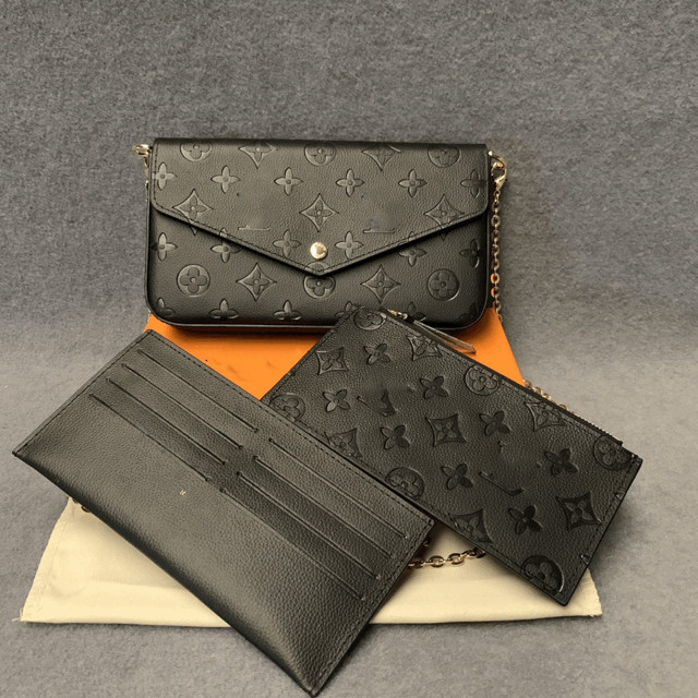 

LVs louiseitys viutonitys 3pcs/set Women Shoulder Bag pochette felicie Luxury Handbag Messenger Chain Strap Purse Clutch Tote Function Wallet 8 colours, Black