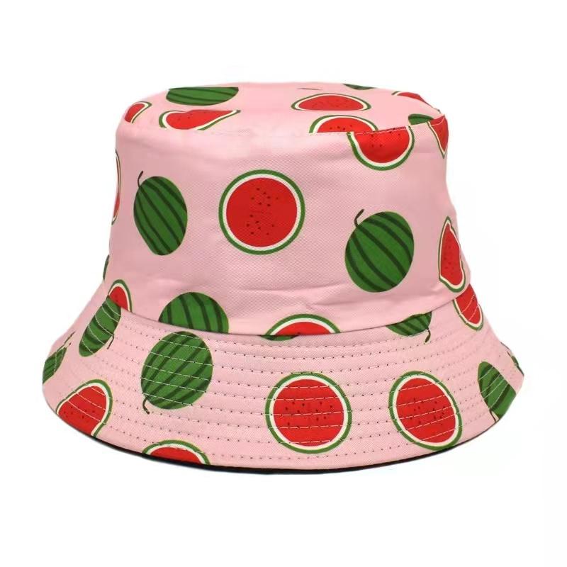 

Berets Summer Fisherman Hat Reversible Strawberry Watermelon Bucket For Women Men Street Hip Hop Cap Fruit Print Fishing, 02