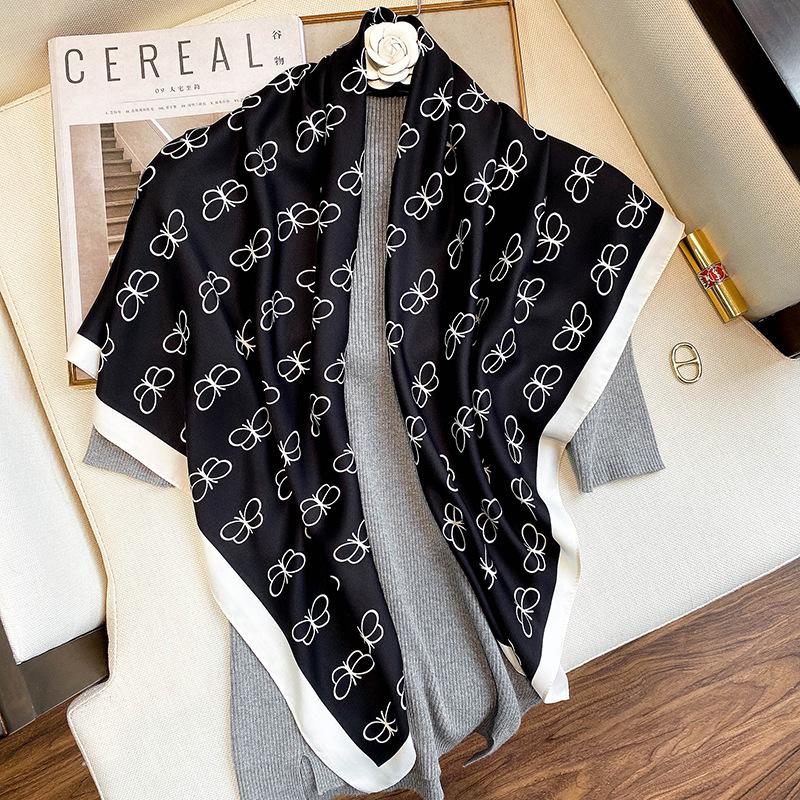 

Scarves Kerchief 2022 Four Seasons Bandannas Europe And America Square Silk Butterfly Sunscreen Print ShawlsScarves