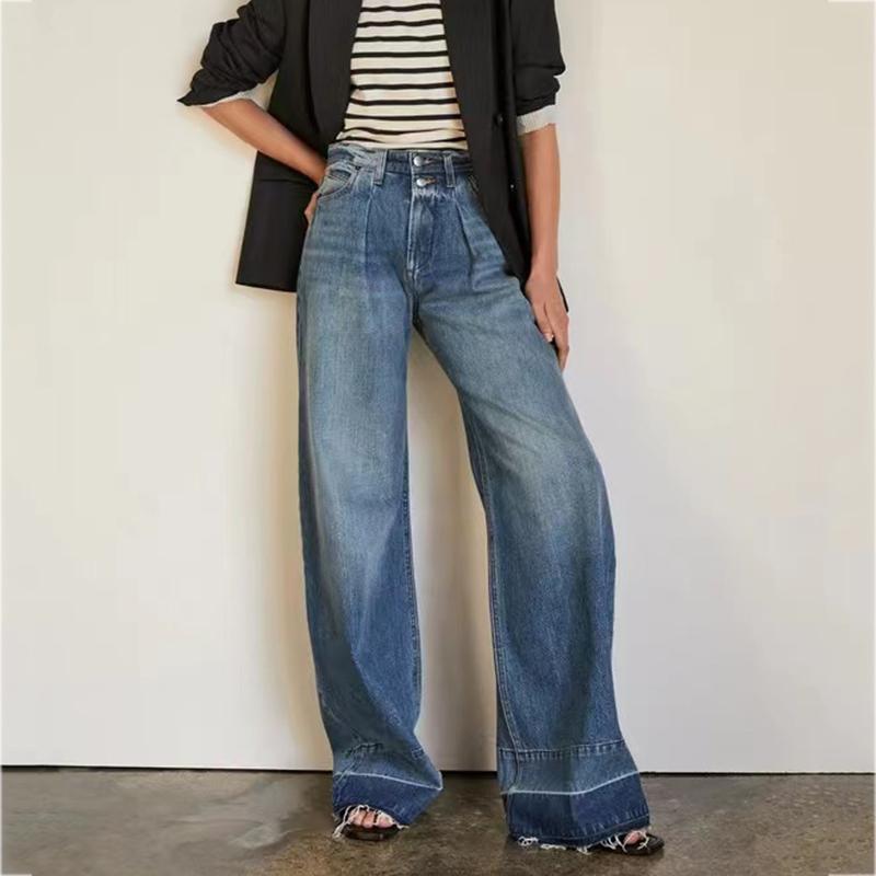 Women's Pants & Capris Rowling Buttons Classic Blue Straight Jeans Woman Summer High Waist Pockects Cotton Trousers Casual Vintage Denim Wid
