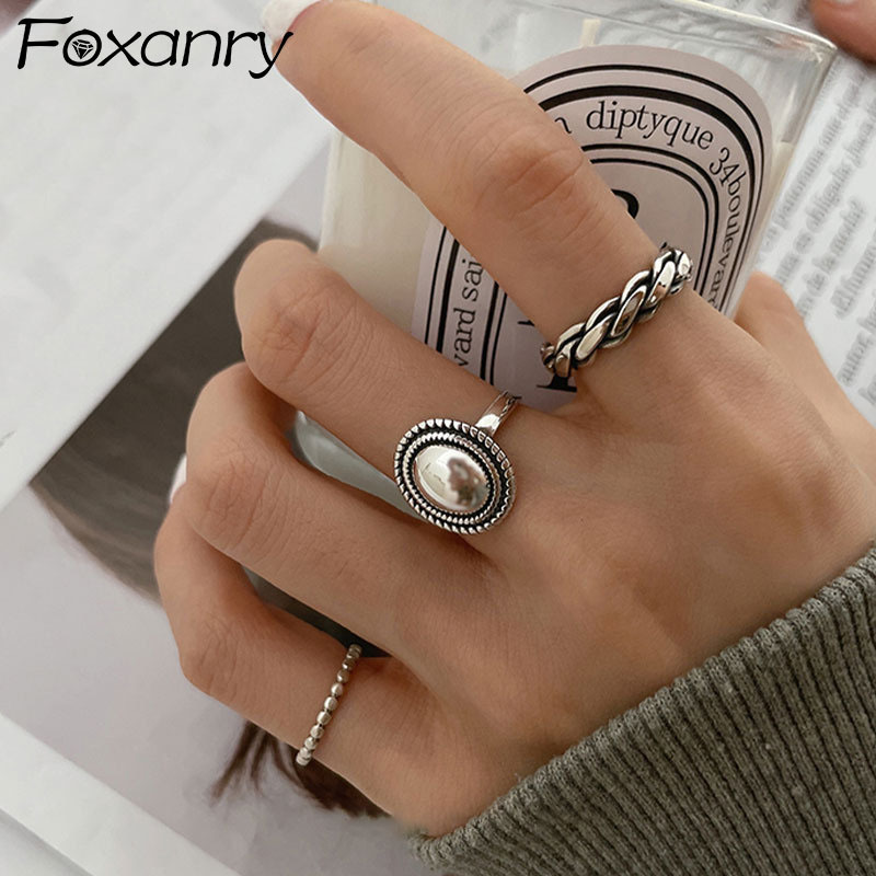 

FOXANRY 925 Stamp Rings Couples Accessories INS Fashion Vintage Twist Design Round Shape Geometric Thai Silver Jewelry 220716