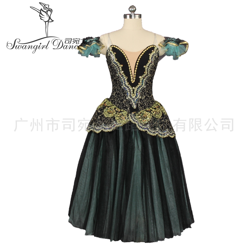 

Raymanda Black Green Gold Romantic Ballet Tutu Long Dress For Girls Ballerina Professional Performance Stage Costume Dress Women BT9168