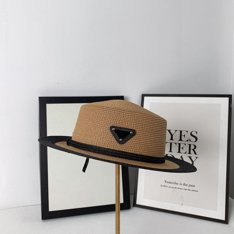 

Straw Bucket Hat Women Designer Casquette New Womens Summer Caps Hats Mens Baseball Cap Street Fashion Fitted Beach Triangle Hut D227142F, Brown
