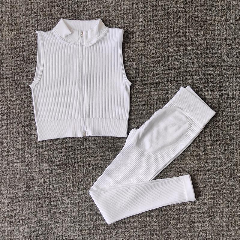 

Yoga Outfit Seamless Sets Fitness Sports Set Gym Leggings Top Zipper Vest Bra Workout Clothing WomenYoga, Slingblack