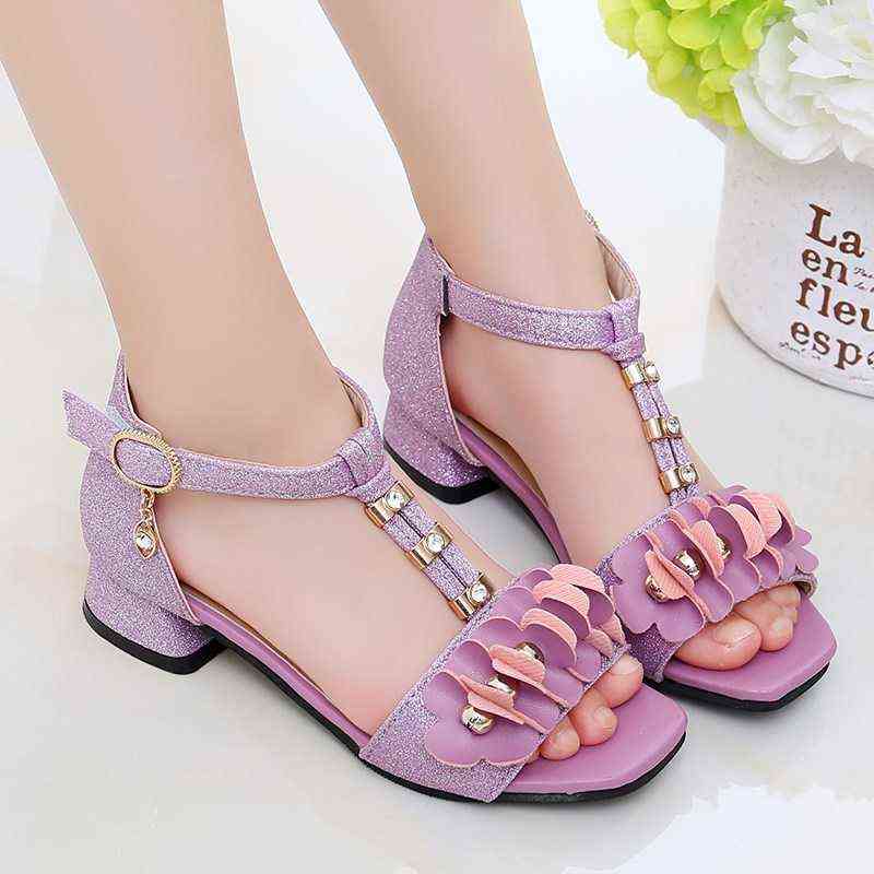 

Children's Sandals Girls Princess Shoes with Flower Summer Kids Girls Heeled Soft-soled Open-toed Sandals Fashion G220418, Blue