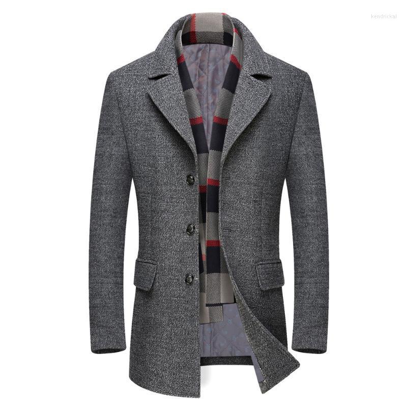 

Men's Wool & Blends Men Coats Autumn Winter Jacket Brand Clothing Casual Lapel With Scarf Plus Cotton Thick Woolen Coat Kend22, Gray