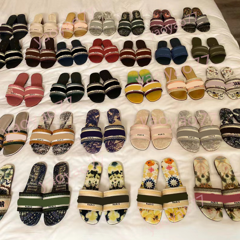 

Paris Sandals Embroidered Dazzle dway slipper women ladies scuffs summer beach striped causal flip flops flat Slide Slippers sandals Cotton Designers With Box U