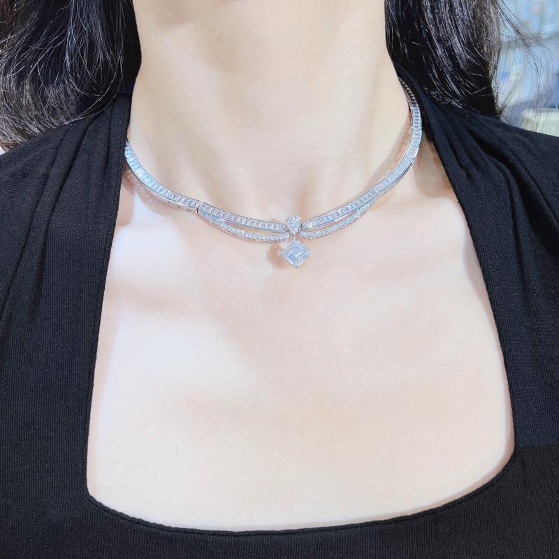 

Chokers Foydjew Luxury Elegant T Square Diamond Necklaces For Women Design 2022 Trend High Carbon Short Choker NecklaceChokers
