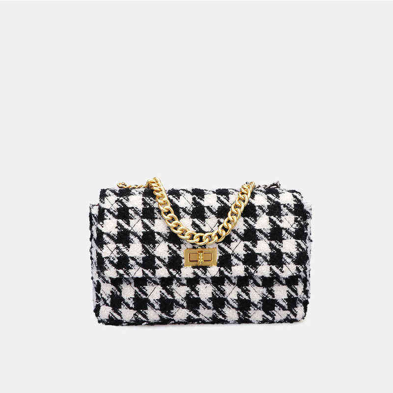

Evening Bags Houndstooth Chain Flap Shoulder Bags for Women Chain Plaid Korean Ladies Crossbody Bag Winter Female Purses and Handbags Small 220407, Black white