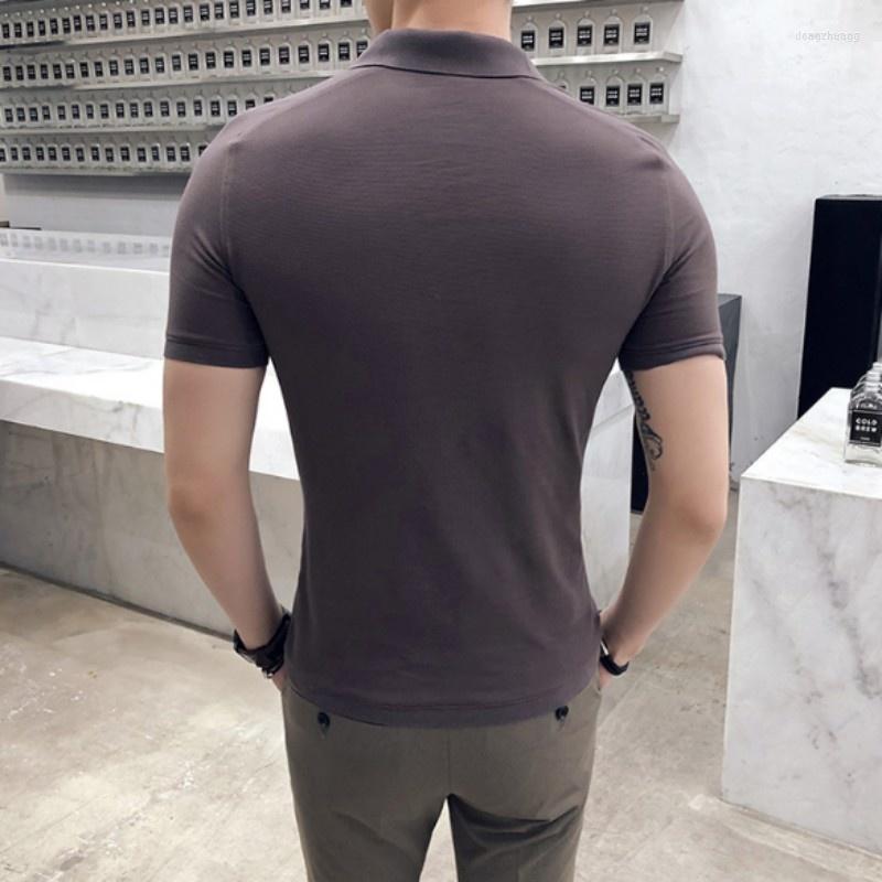 

Men's T-Shirts V-Neck Cotton Short Sleeve T-shirt Men Solid Thin Slim Fit Breathable Micro-Elasticity Male Pullover Tops Summer Korean Style, Coffee color