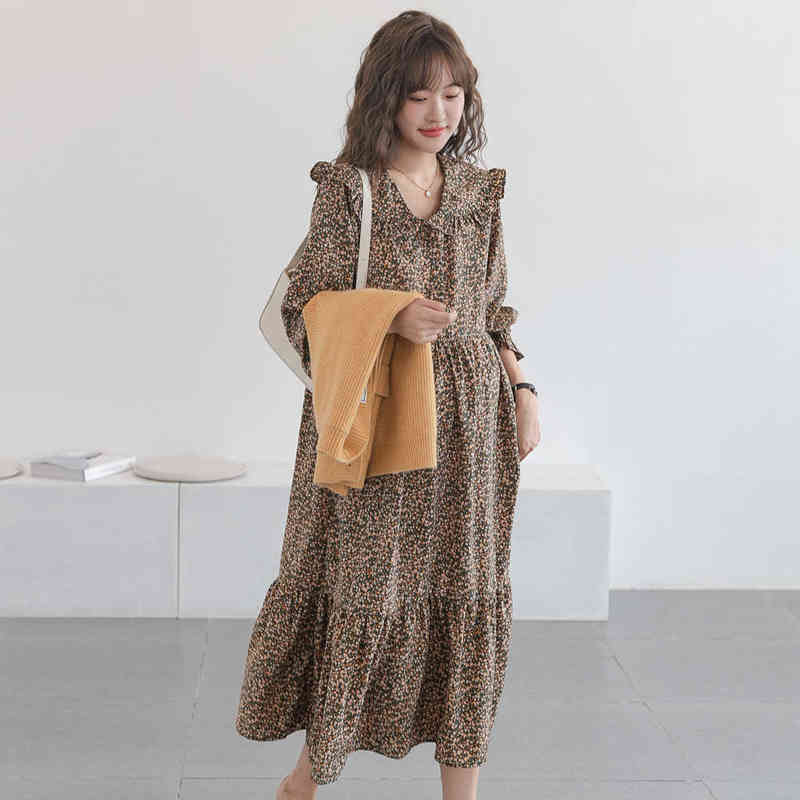 

Fashion Maternity Chiffon Autumn Flower Dresses New Pregnant Women Clothes Pregnancy Dress Maternity Party Dress Elegant G220418