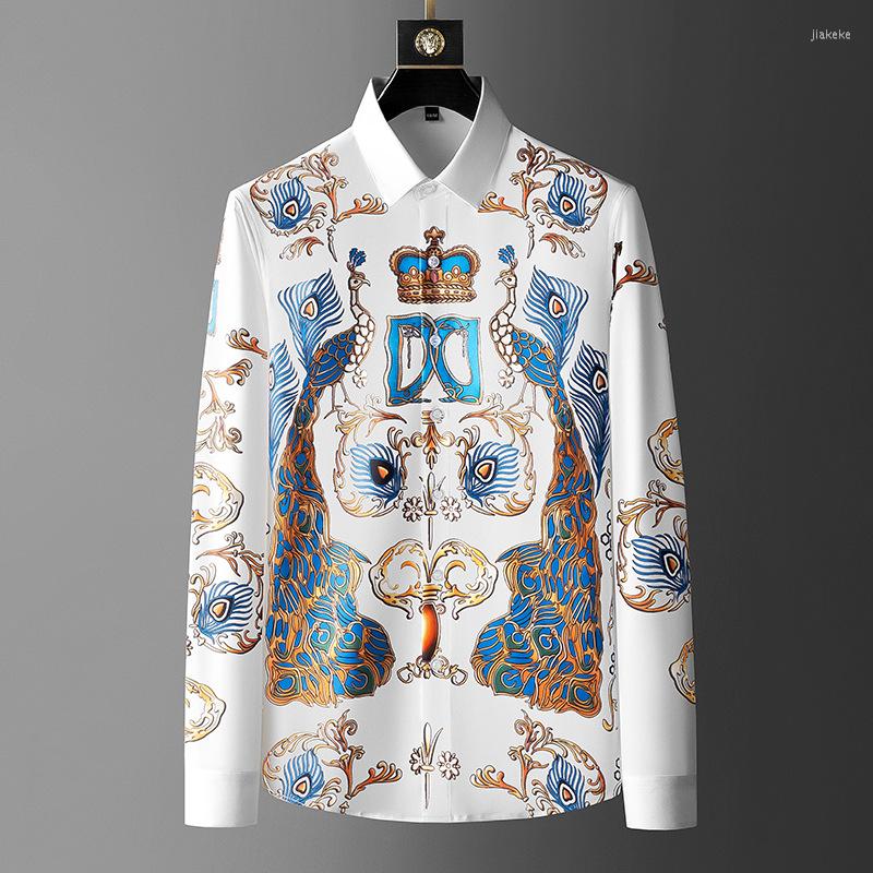Chemises décontractées pour hommes Luxury Luxury haut de gamme European Crown Imprimé Crown Imprimé de la couronne pour hommes à manches longues