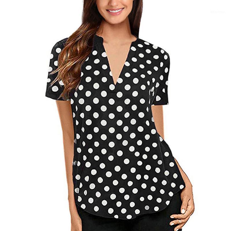

Women' Blouses & Shirts FREE OSTRICH Women Polka Dot Short Sleeve V Neck Casual Black Trend Lovely Elegant Noble Simple Summer Blouse