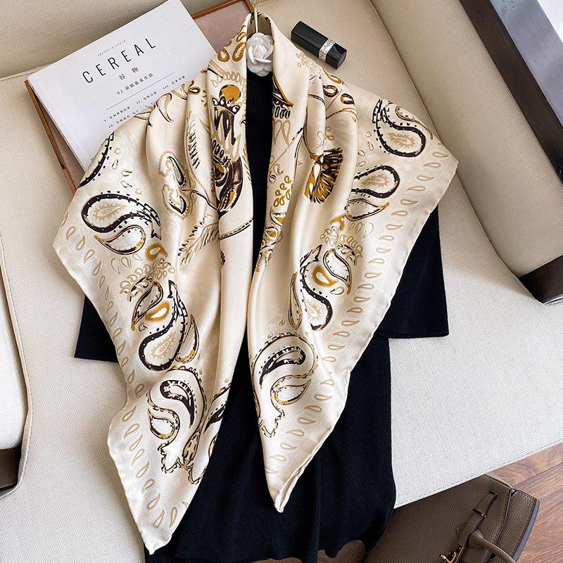 

Scarves 90CM Korean Spring And Summer Cashew Twill Large Square Scarf Women Fashion Western Style Shawl Dual-use Silk ScarfScarves