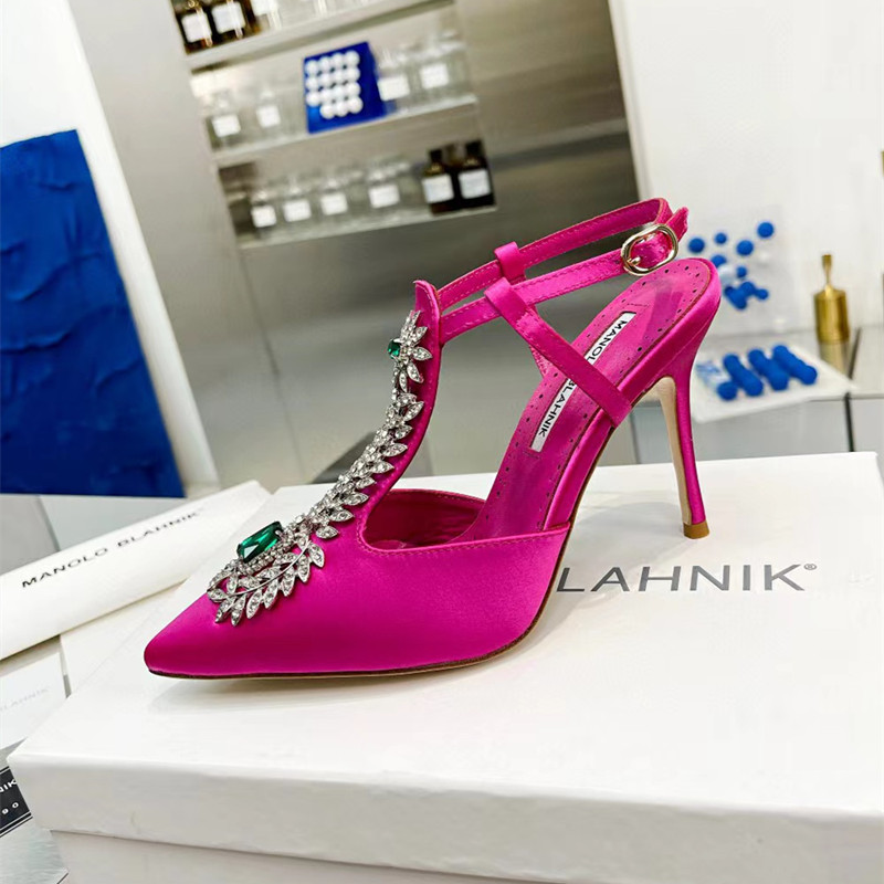 

Manolos Blahniks Sandals Crystal Buckle Stiletto High Heels Sexy Wedding Shoes Bride Size 42, Original box