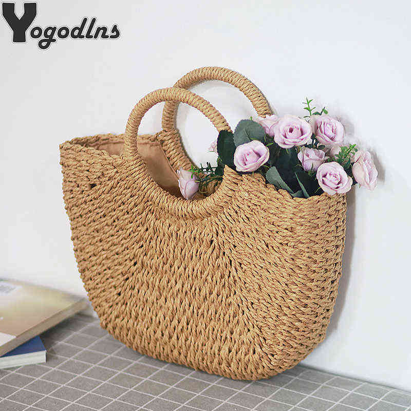 

Summer Handmade Bags for Women Beach Weaving Ladies Straw Bag Wrapped Beach Bag Moon shaped Top Handle Handbags Totes X220331, With strap beige l