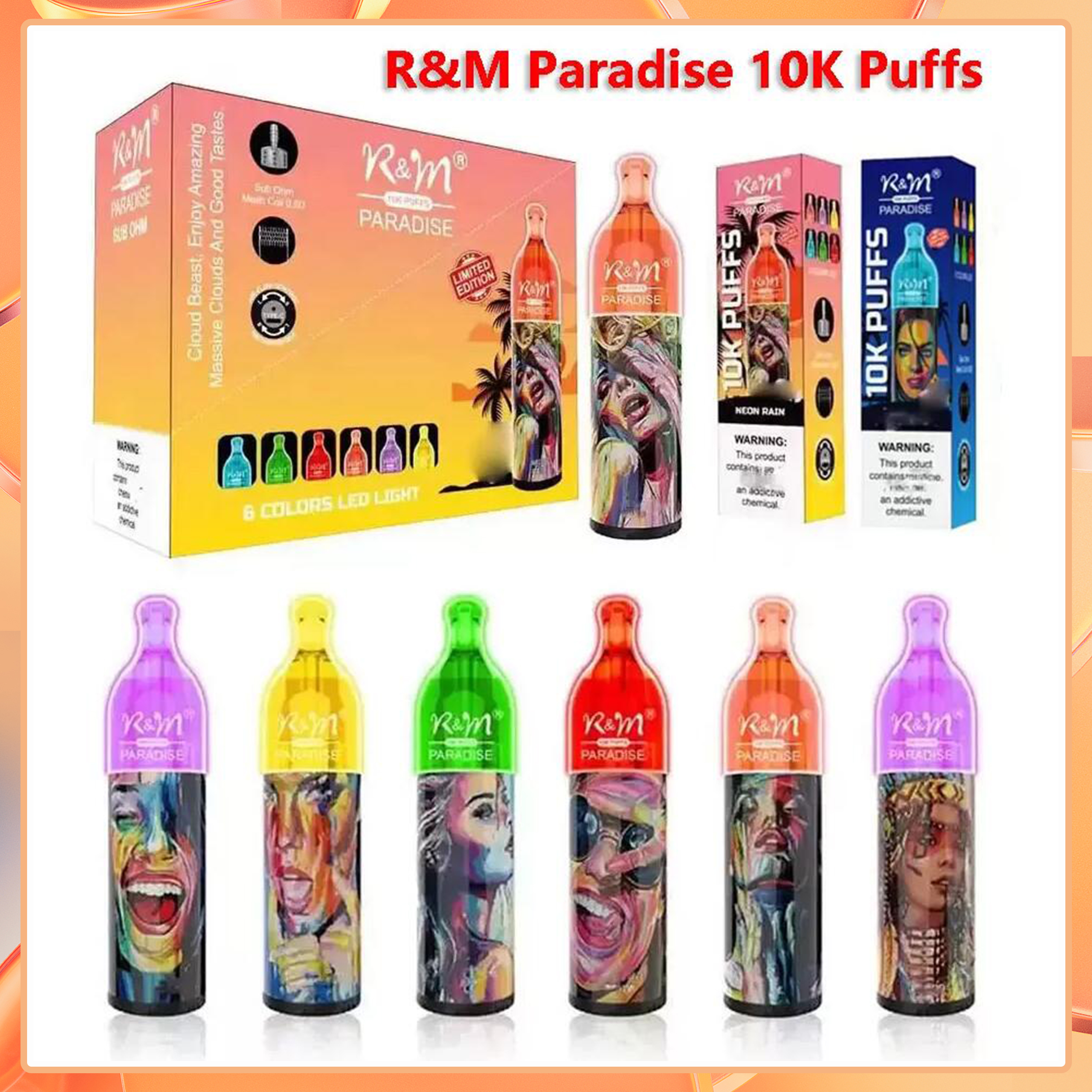 

Original R&M Paradise 10K Puffs Cloud Beast Disposable E cigarette Vape Pen 17ml Prefilled 5% Cartridge Pod Device rechargeable Battey Airflow Control vapes