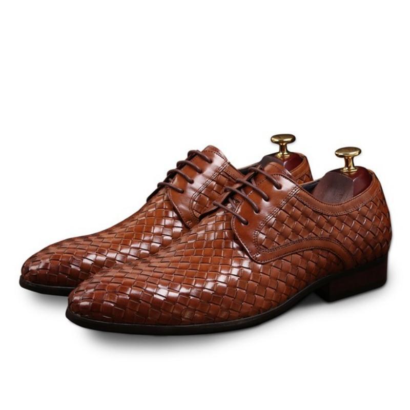 

Dress Shoes Spring Summer England Trendy Weave Genuine Leather Men Business Office Work Mens Formal Suit Wedding Man, Black