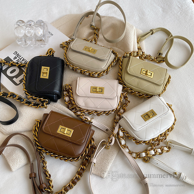 

INS Children diamond lattice quilted handbags girls metals buckle chain one-shoulder bags lady style kids PU leather messenger bag Q5412, Mixed color