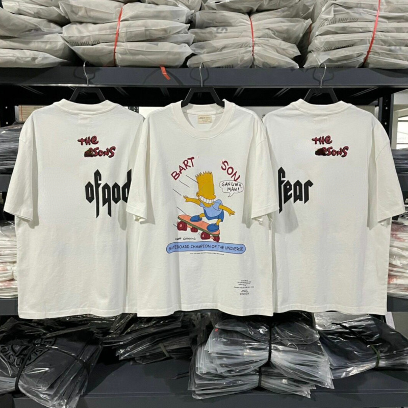 

Fog Designer t shirt Essential T-Shirt Hand Painted Simpson Print Short Sleeve Crewneck Sweatshirt Loose Oversize Summer High Quality Cotton Shirts, White