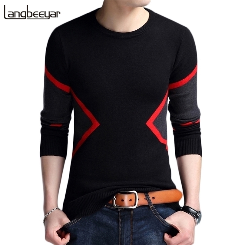 

Autumn Winter Fashion Brand Clothing Men's Sweaters Breathable Slim Fit Men Pullover Contrast Color Knitted Sweater Men 201126, Black