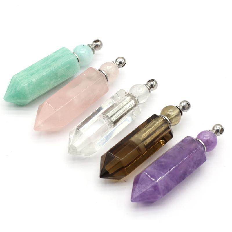 

Pendant Necklaces Natural Gem Perfume Essential Oil Bottle Crystal Column Crafts DIY Necklace Jewelry Accessories Gift Making 14x53mmPendant