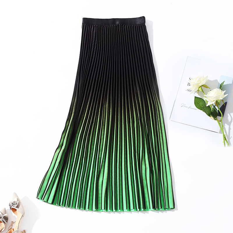 

European and American women' summer 2022 new gradient Fashionable pleated skirt A-line skirt, Green