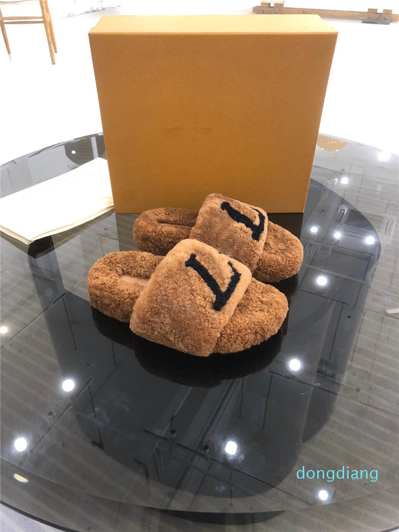 

Designer Luxury Winter PASEO FLAT COMFORT Slippers House Full Soft Inspired Fluffy Plush Platform Flats Heel Non Slip slipper With Box