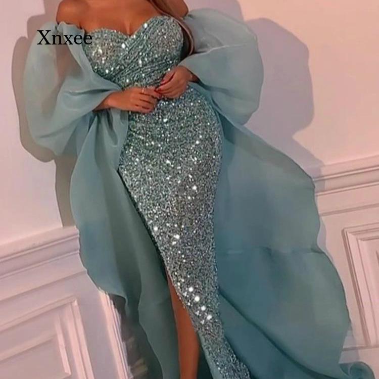 

Casual Dresses Off Shoulder Long Dress Women Elegant Evening Sequins Sleeveless Maxi Robe Mermaid Party Floor Length Side Split, Black;gray