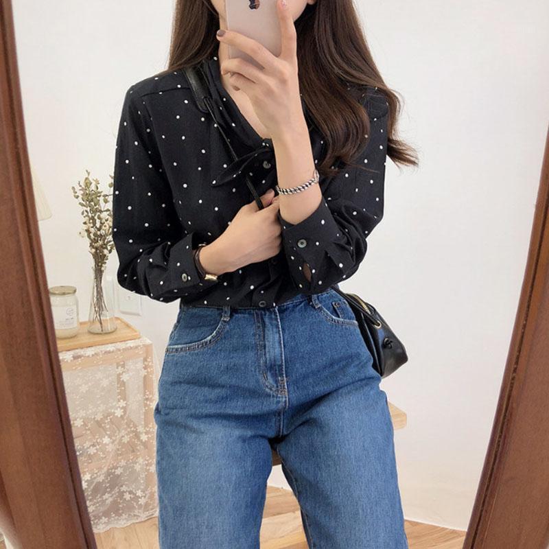 

Blusas Mujer De Moda 2022 Bow Blouse Women Polka Dot Shirt Loose Plus Size Womens Tops And Blouses Long Sleeve Vetement Femme Women' & Shir, Black