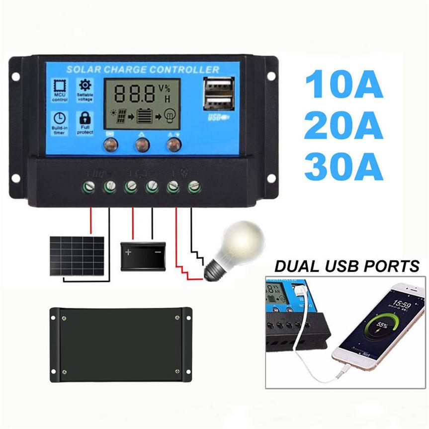 

Solar Panel Regulator Charge Controller USB LCD Display Auto 10A/20A/30A 12V-24V Intelligent Automatic Overload Protectors236k