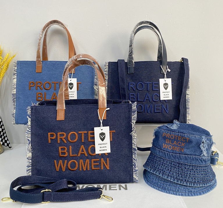 

Women's Tote Bag Denim Cloth Bag Shoulder Messenger Bag Embroidered Letter