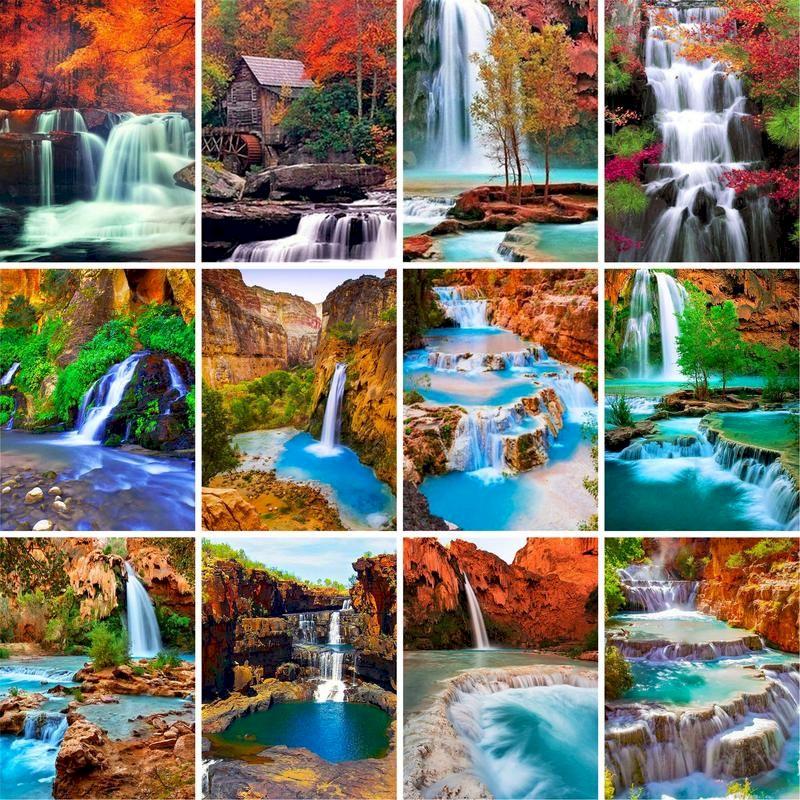 

Paintings GATYZTORY Frame Painting By Numbers Kits Waterfall Scenery Modern Drawing Coloring For Diy Gift Wall Art Picture Artw