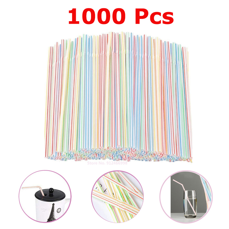 

1000 Pcs Plastic Straws For Drinking Bar Party Supplies Flexible Rietjes Cocktail Colorful Striped Disposable Straw Kitchenware 220523