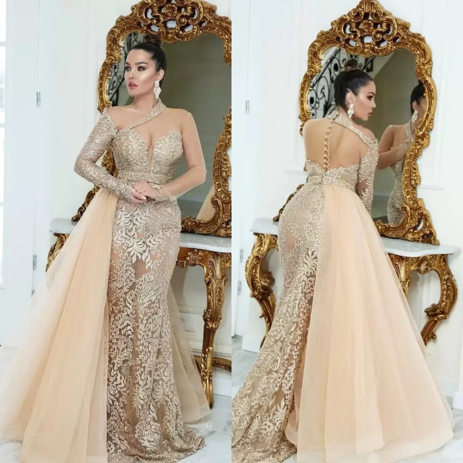 

2022 Sparkly Luxurious Lace Mermaid Evening Dresses Arabic Sheer Long Sleeves Beaded Prom Dresses Vintage Formal Party Gowns BC10989 B0712x3, Purple