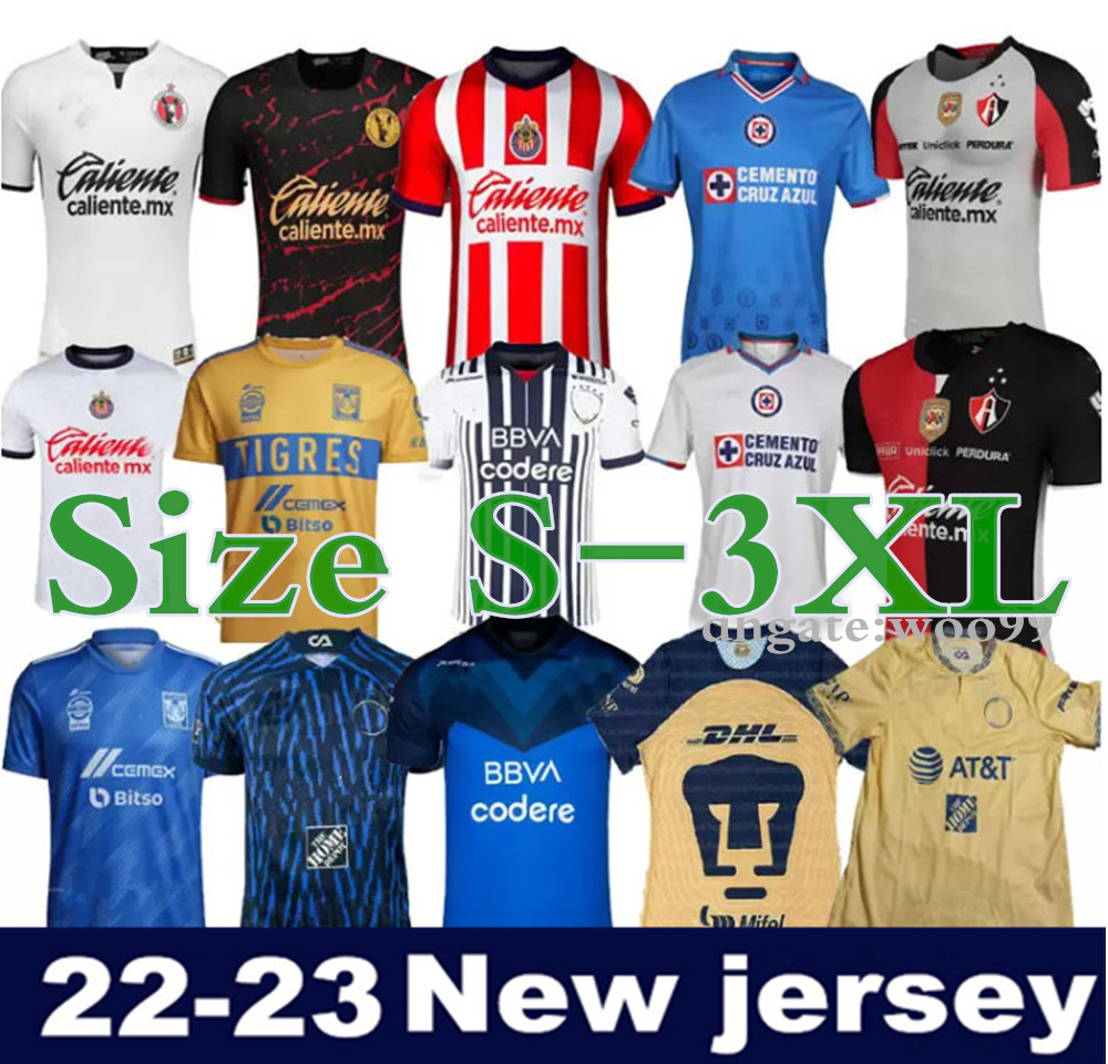 

LIGA MX 2022 CLUB 2023 UANL Tigres soccer jerseys Cruz Atlas Azul MONTERREY RAYADOS Guadalajara Chivas AMERICA Tijuana 22 23 football shirts maillot de foot FC