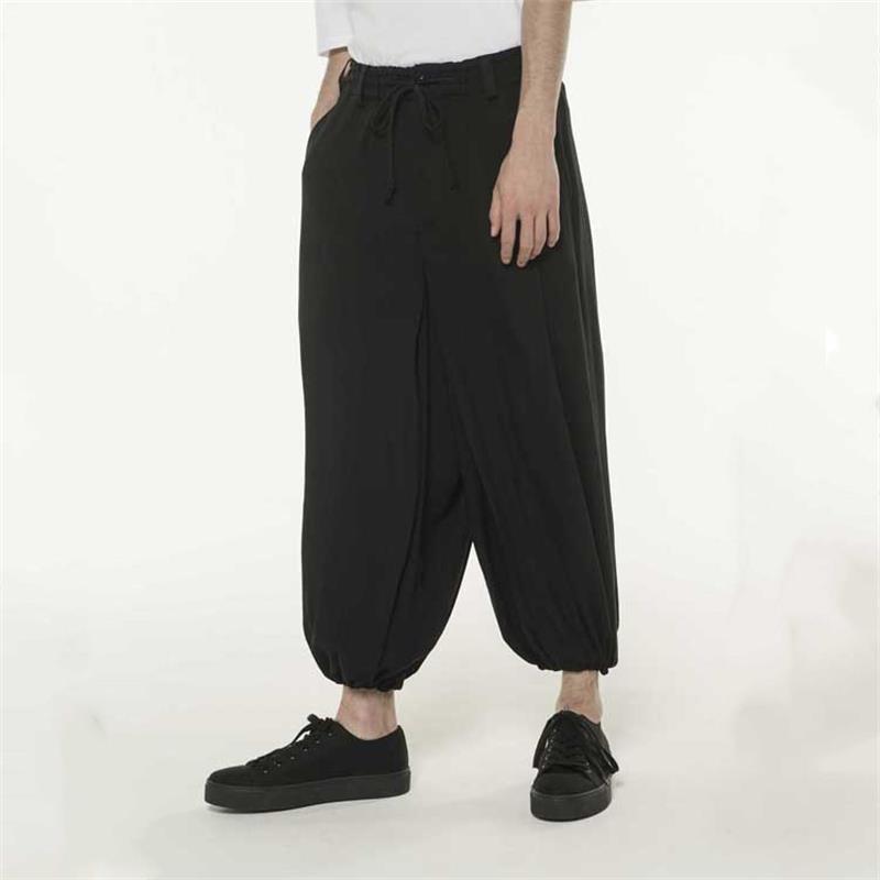 

Men's Pants Trend Knickerbockers Youth Harlan Versatile Capris Loose Hairstylist Show Thin And Handsome Casual, Black