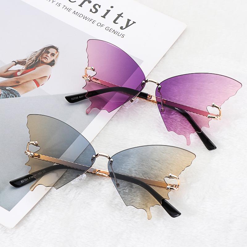 

Sunglasses Fashion Gradient Butterfly For Women UV Protection Vintage Metal Rimless Retro Eyewear Party DecorSunglasses